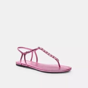 NEW- Coach Jacqueline T-strap sandal-metallic pink with silver flower detail- 11